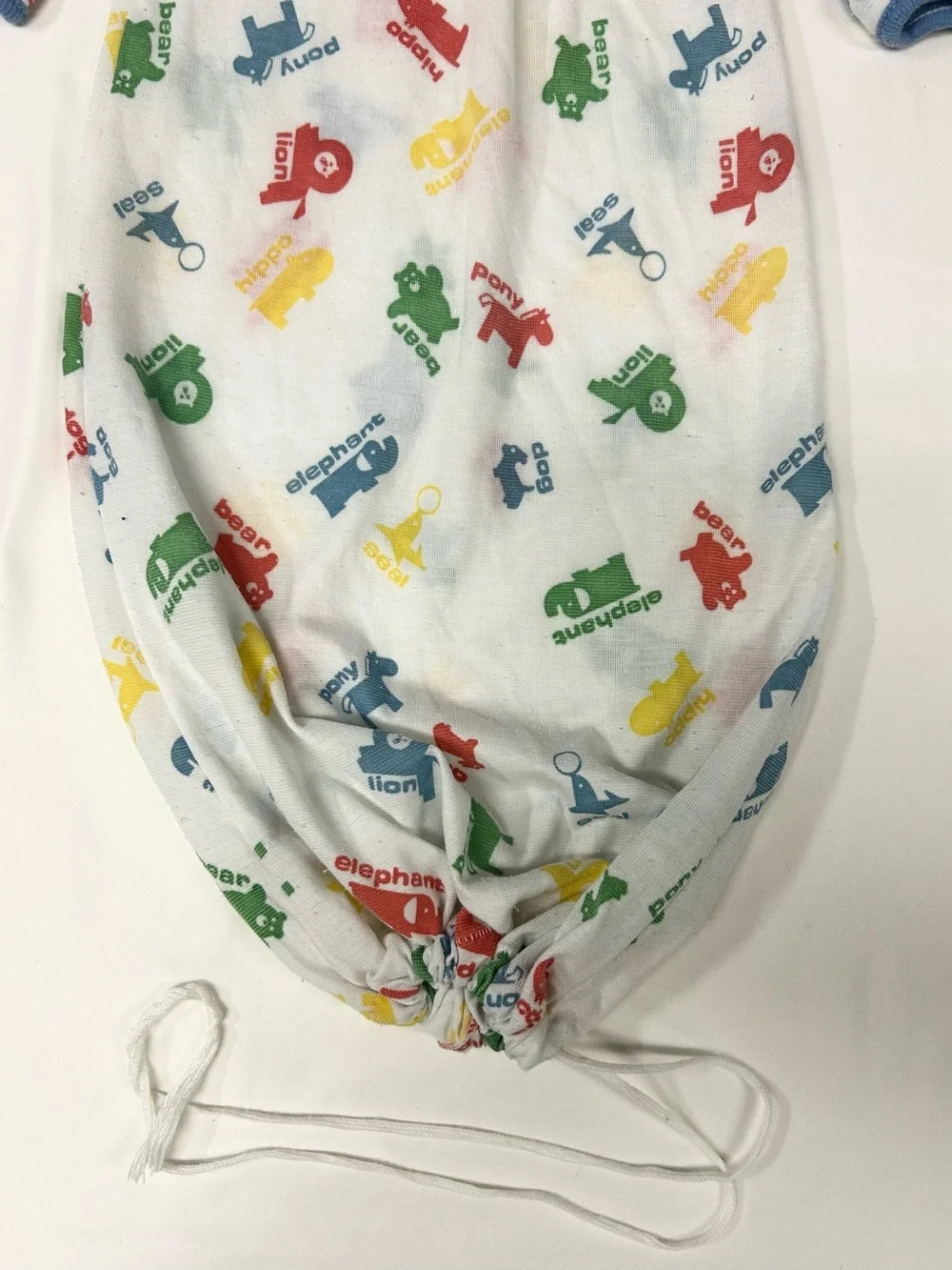Vintage 1980s Carters Baby Sleep Gown 3-6 Months White Animal Print Tie Bottom
